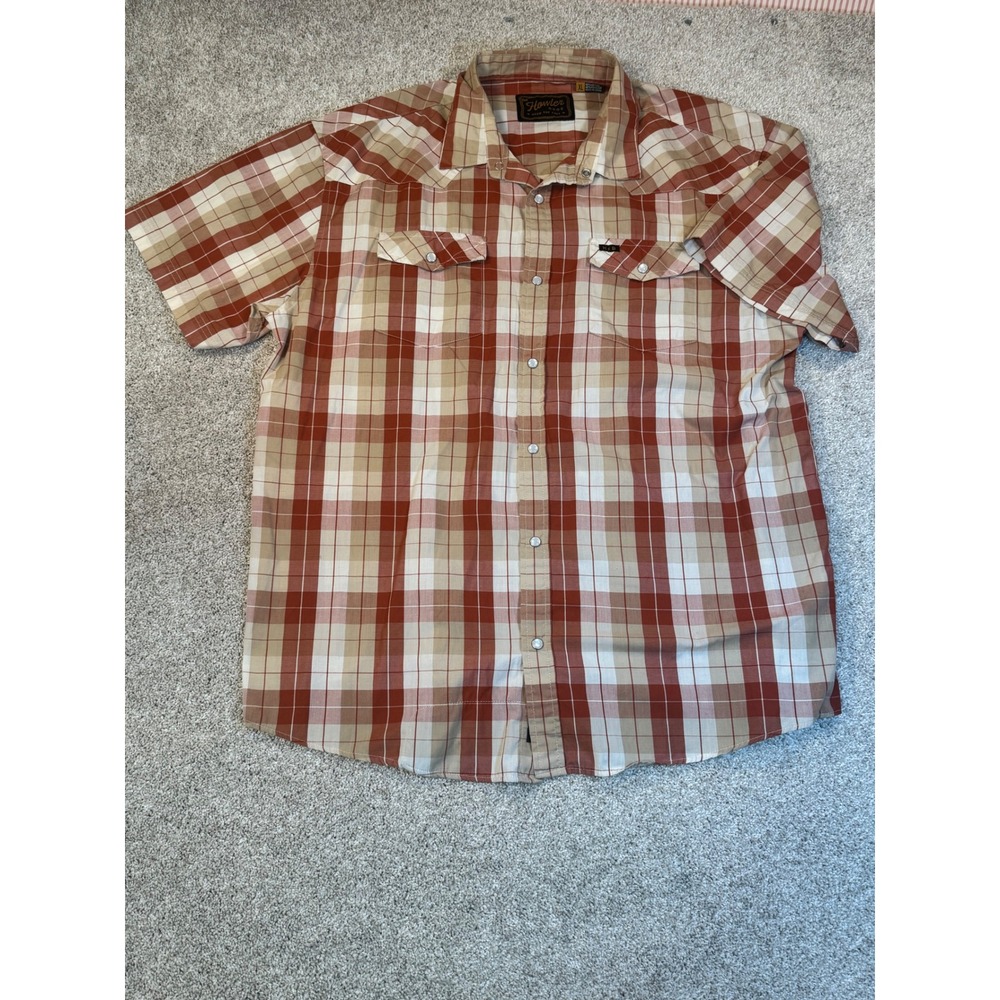 Howler Brothers Gaucho Snapshirt Mens XL Orange Plaid Western Short Sleeve Shirt